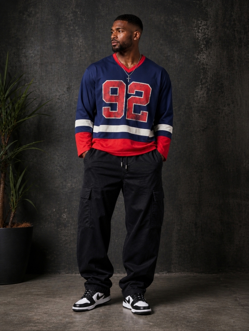NWT! No Boundaries Hockey Jersey 92 Graphic Oversized Sports Blue Red 2XL